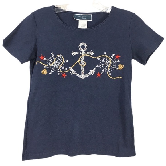 Karen Scott Nautical Rhinestone Tee - Picture 1 of 7